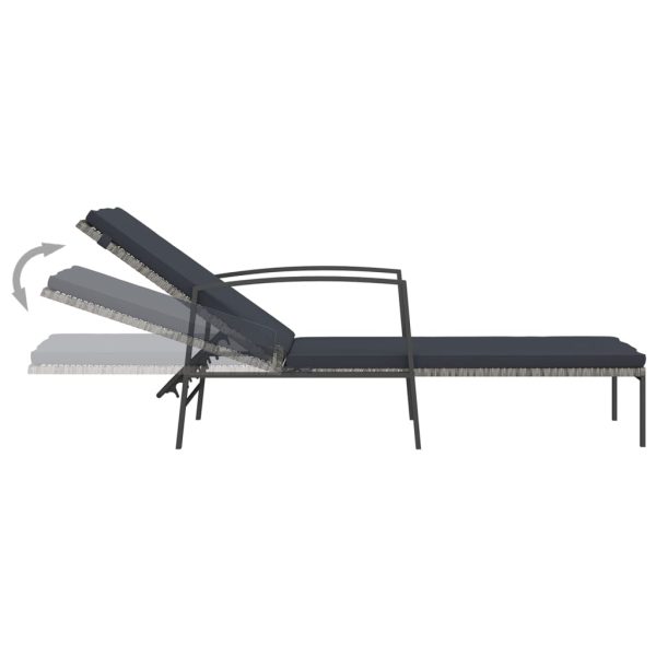 Espreguiçadeiras com mesa 2 pcs vime PE cinzento - Image 7