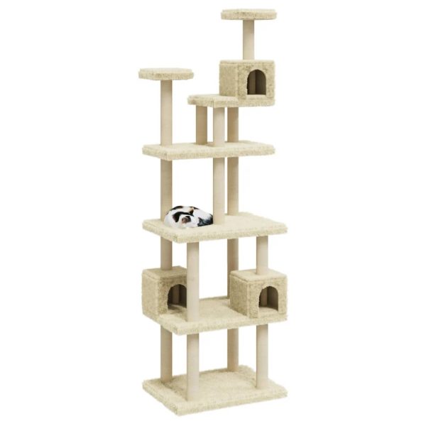 Árvore para gatos c/ postes arranhadores sisal 188 cm cor creme - Image 3