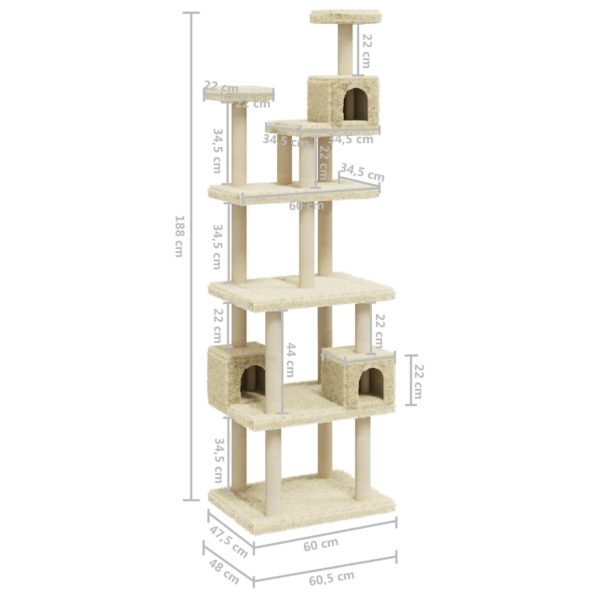 Árvore para gatos c/ postes arranhadores sisal 188 cm cor creme - Image 8