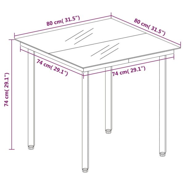 Mesa de jantar para jardim 80x80x74 cm aço e vidro preto - Image 5