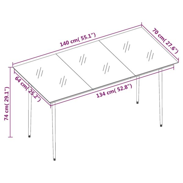Mesa de jantar para jardim 140x70x74 cm aço e vidro preto - Image 6