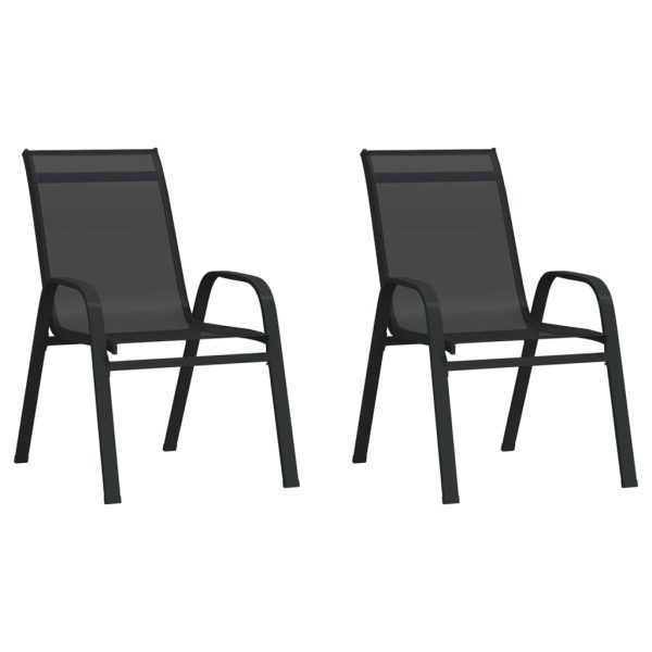 Cadeiras de jardim empilháveis 2 pcs textilene preto