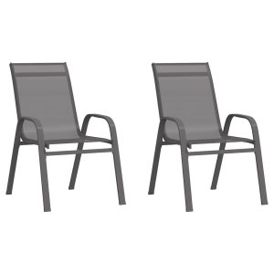 Cadeiras de jardim empilháveis 2 pcs textilene cinzento