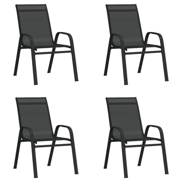 Cadeiras de jardim empilháveis 4 pcs textilene preto