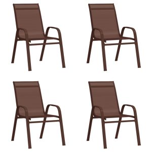 Cadeiras de jardim empilháveis 4 pcs textilene castanho