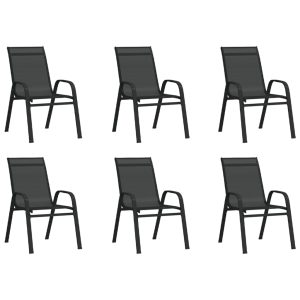 Cadeiras de jardim empilháveis 6 pcs textilene preto