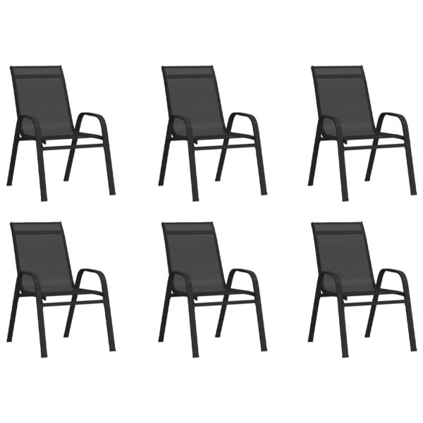 Cadeiras de jardim empilháveis 6 pcs textilene preto