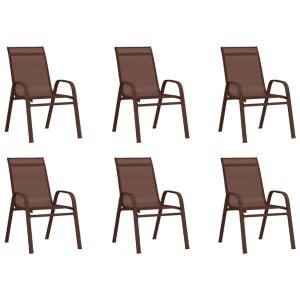 Cadeiras de jardim empilháveis 6 pcs textilene castanho