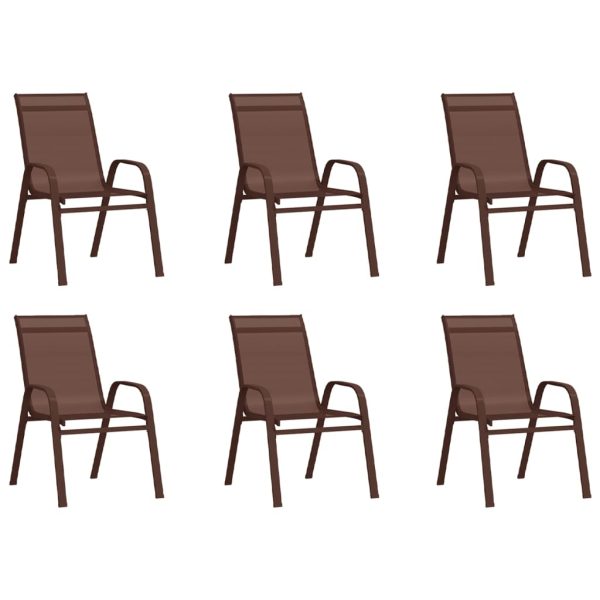 Cadeiras de jardim empilháveis 6 pcs textilene castanho