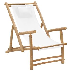 Cadeira de terraço em bambu e lona branco nata