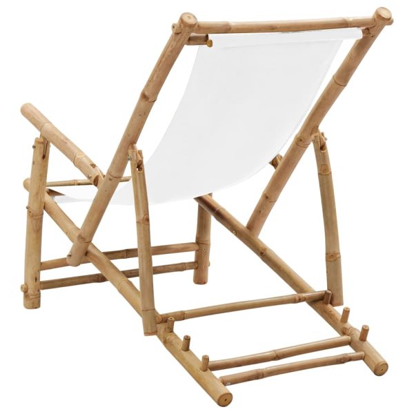 Cadeira de terraço em bambu e lona branco nata - Image 5