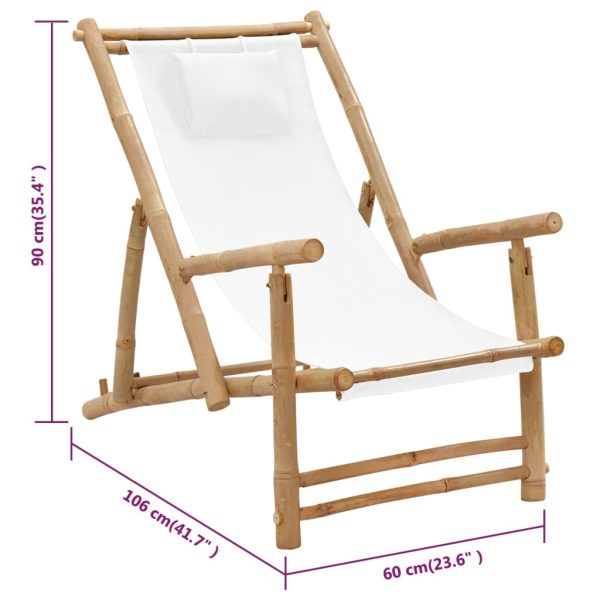 Cadeira de terraço em bambu e lona branco nata - Image 8