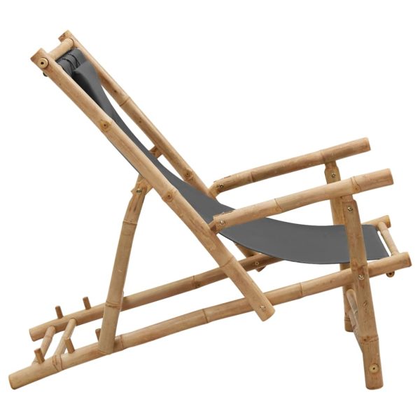 Cadeira de terraço de bambu e lona cinzento-escuro - Image 3