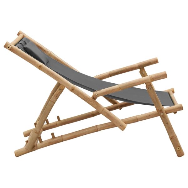 Cadeira de terraço de bambu e lona cinzento-escuro - Image 4