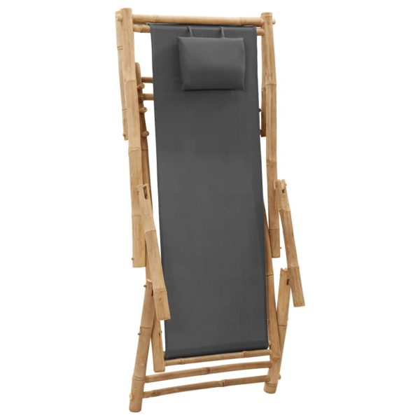 Cadeira de terraço de bambu e lona cinzento-escuro - Image 6