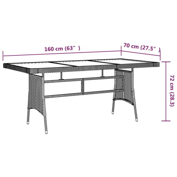 Mesa de jardim 160x70x72 cm vime PE e acácia maciça preto - Image 4
