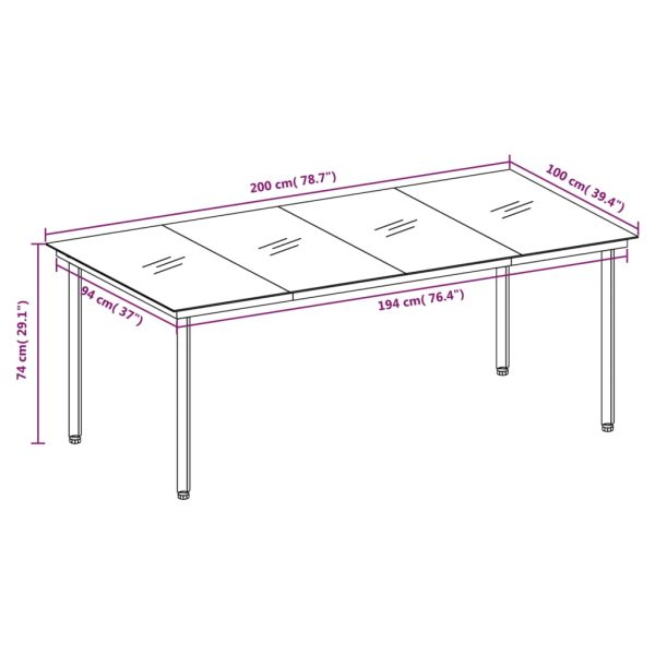 Mesa de jantar para jardim 200x100x74 cm aço e vidro preto - Image 6