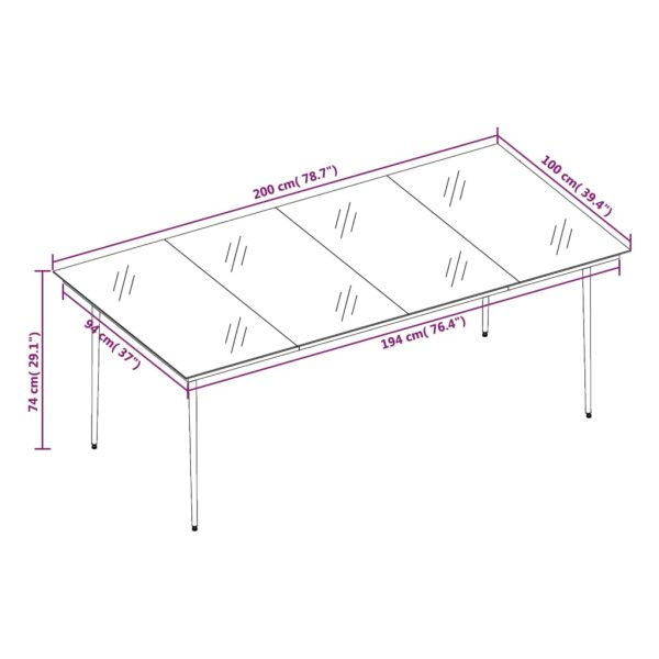 Mesa de jantar para jardim 200x100x74 cm aço e vidro preto - Image 6