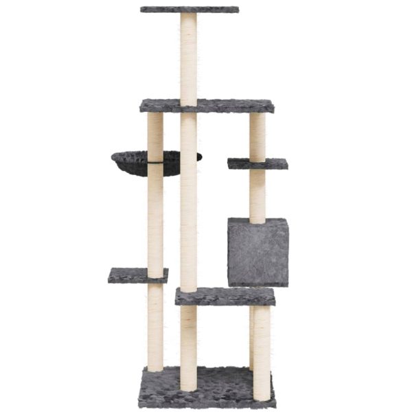 Árvore p/ gatos c/ postes arranhadores sisal 142cm cinza-escuro - Image 4