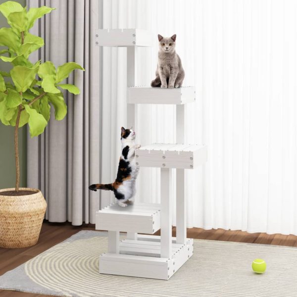 Árvore para gatos 45,5x49x103 cm madeira de pinho maciça branco - Image 3