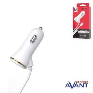 CARGADOR AVANT DE COCHE CON CABLE MICRO USB 1A - BLANCO