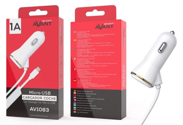 CARGADOR AVANT DE COCHE CON CABLE MICRO USB 1A - BLANCO - Image 2