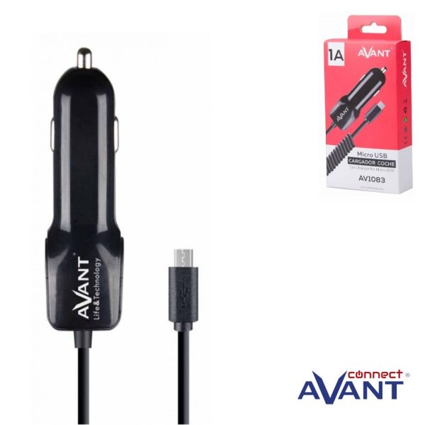 CARGADOR AVANT DE COCHE CON CABLE MICRO USB ESPIRAL 1A NEGRO