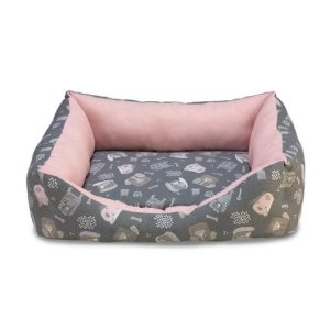 Cama cuadrada azul con huella y ribete 70x55x19 cm.