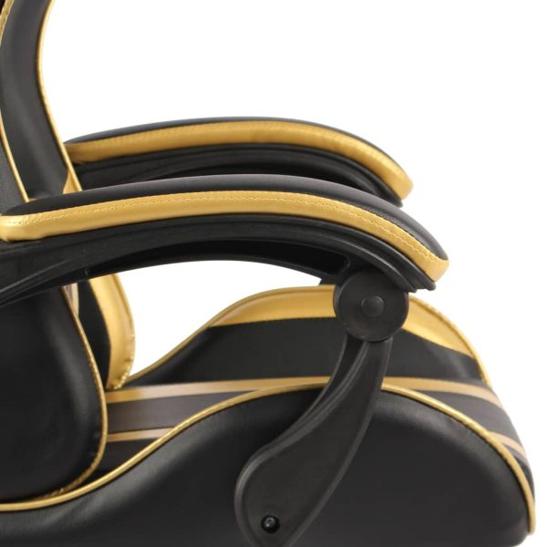 Cadeira estilo corrida c/ apoio pés couro artif. preto/dourado - Image 5