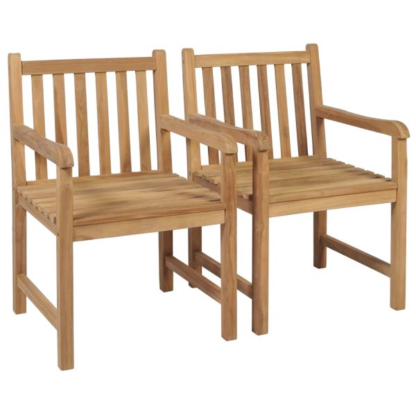 Cadeiras de jardim c/ almofadões cinza-acast. 2 pcs teca maciça - Image 3