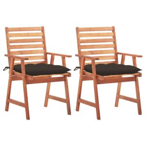 Cadeiras de jantar p/ jardim 2 pcs c/ almofadões acácia maciça