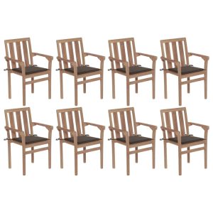 Cadeiras de jardim empilháveis c/ almofadões 8 pcs teca maciça