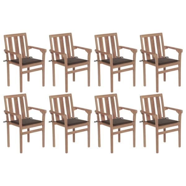 Cadeiras de jardim empilháveis c/ almofadões 8 pcs teca maciça