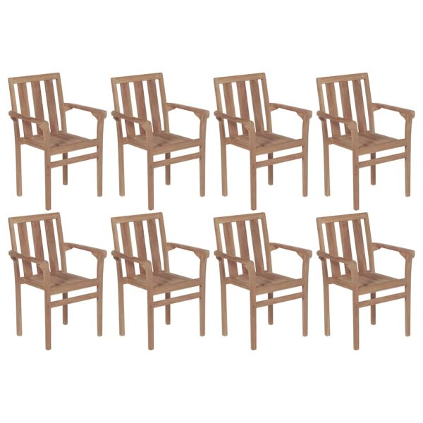 Cadeiras de jardim empilháveis c/ almofadões 8 pcs teca maciça - Image 2