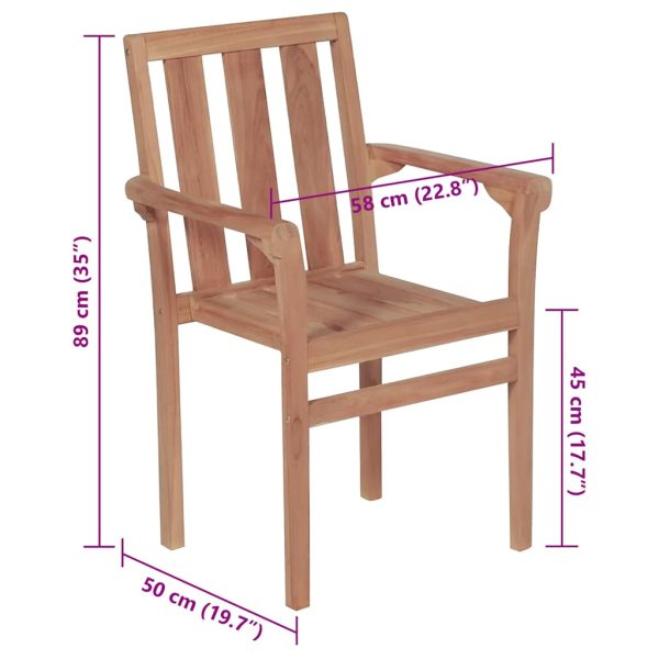 Cadeiras de jardim empilháveis c/ almofadões 8 pcs teca maciça - Image 12