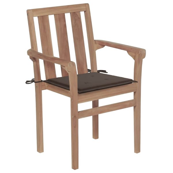 Cadeiras de jardim empilháveis c/ almofadões 8 pcs teca maciça - Image 3