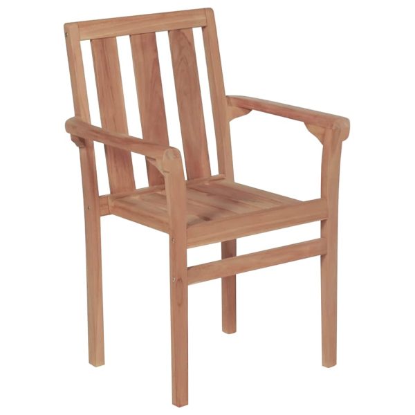 Cadeiras de jardim empilháveis c/ almofadões 8 pcs teca maciça - Image 4