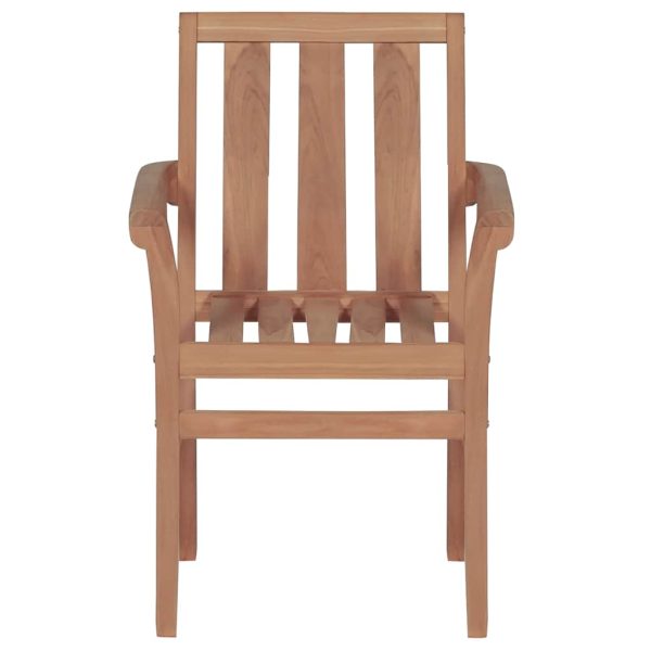 Cadeiras de jardim empilháveis c/ almofadões 8 pcs teca maciça - Image 5