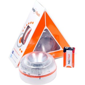 HELP FLASH - LUZ DE EMERGENCIA AUTÓNOMA, SEÑAL V16 DE PRESEÑALIZACIÓN DE PELIGRO Y LINTERNA, HOMOLOGADA, NORMATIVA DGT, V16, CON BASE IMANTADA, ACTIVA
