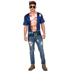 DISFRAZ ADULTO POLICIA CON MUSCULOS TALLA S