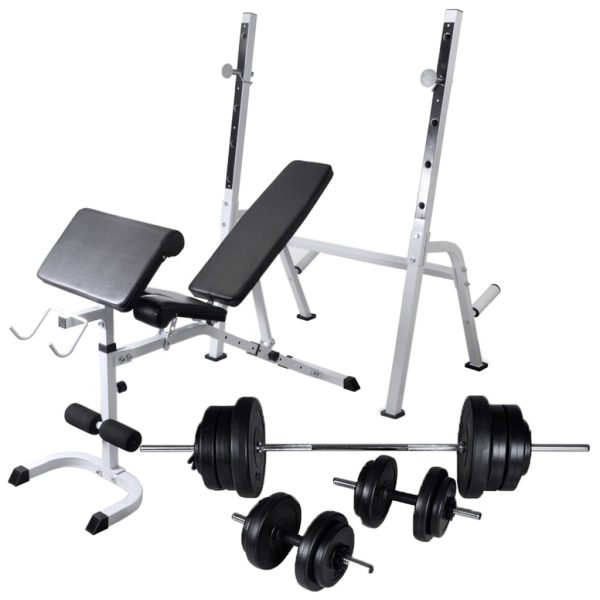 Banco musculação c/ suporte p/ pesos + barras e halteres 60,5kg
