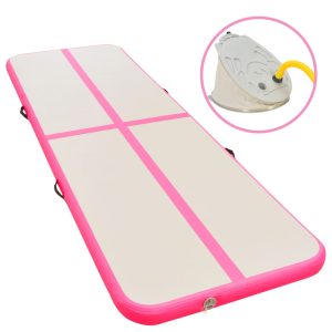 Colchão de ginástica insuflável c/ bomba 400x100x10 cm PVC rosa