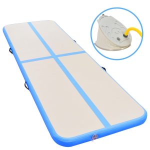 Colchão de ginástica insuflável c/ bomba 600x100x10 cm PVC azul