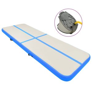 Colchão de ginástica insuflável c/ bomba 300x100x15 cm PVC azul
