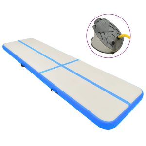 Colchão de ginástica insuflável c/ bomba 800x100x20 cm PVC azul