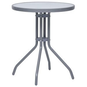 Mesa de jardim 60 cm aço e vidro cinzento-claro