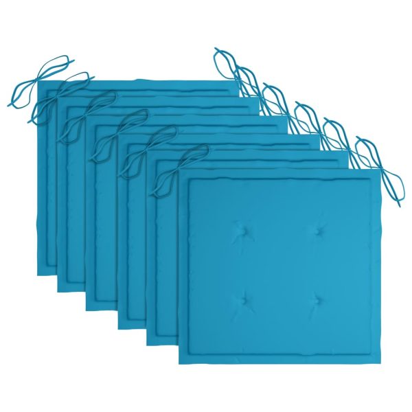 Cadeiras de jardim c/ almofadões azuis 6 pcs teca maciça - Image 6