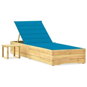 Espreguiçadeira de jardim com mesa e almofadão pinho impregnado