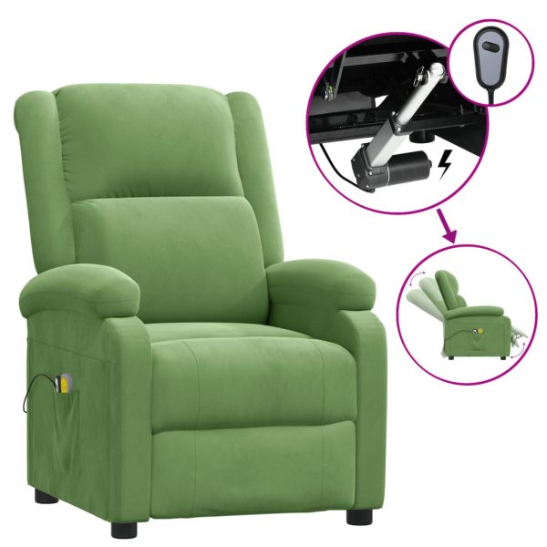 Poltrona de massagens elétrica reclinável veludo verde-claro