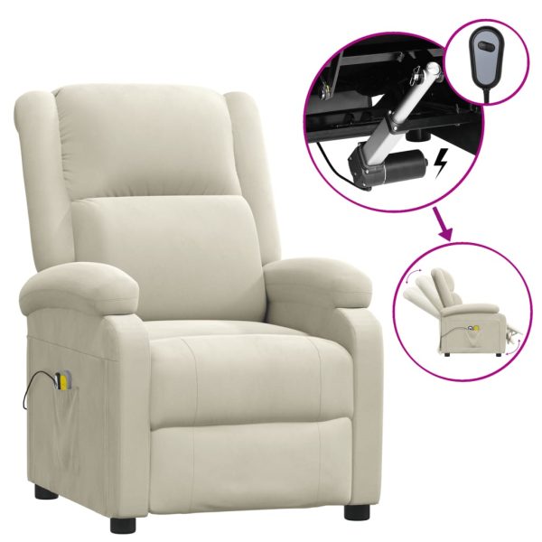 Poltrona de massagens elétrica reclinável veludo cor creme